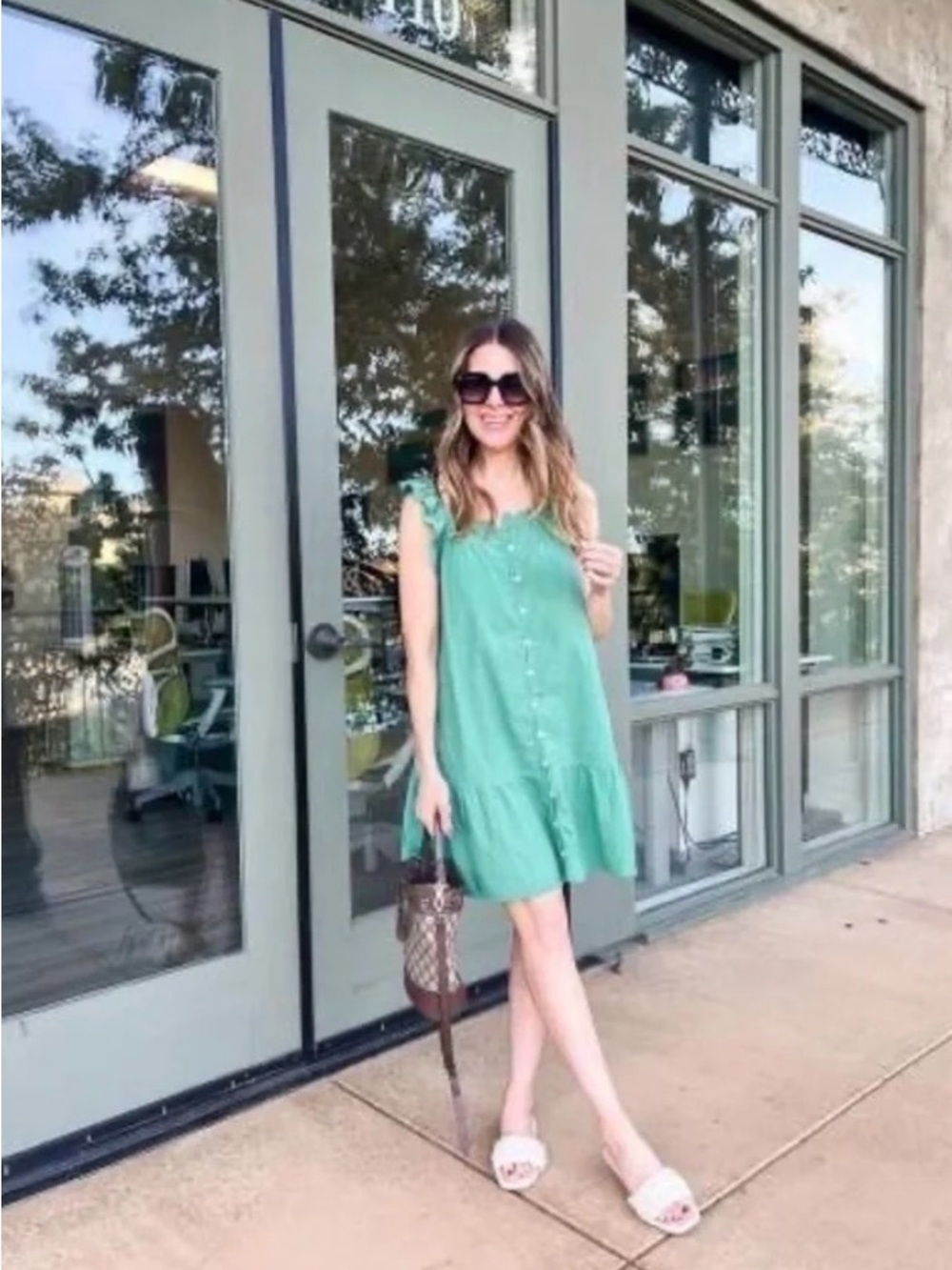 Universal Thread Green Ruffle-Shoulder Button-Front Midi Dress - Picture 3 of 7